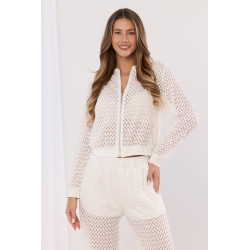 Ażurowy komplet z bluzą na suwak i spodniami