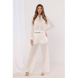 Ażurowy komplet z bluzą na suwak i spodniami