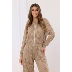 Ażurowy komplet z bluzą na suwak i spodniami
