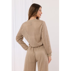 Ażurowy komplet z bluzą na suwak i spodniami