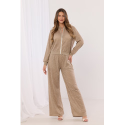 Ażurowy komplet z bluzą na suwak i spodniami