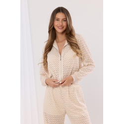 Ażurowy komplet z bluzą na suwak i spodniami