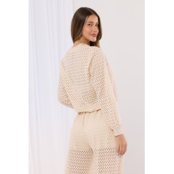 Ażurowy komplet z bluzą na suwak i spodniami