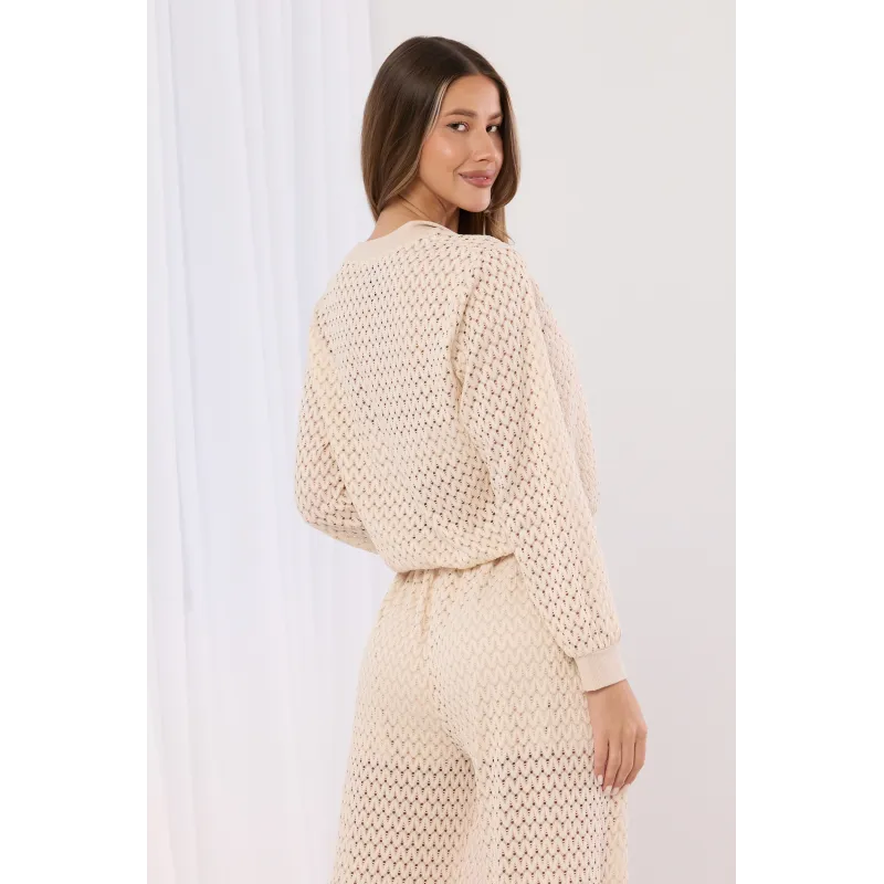 Ażurowy komplet z bluzą na suwak i spodniami