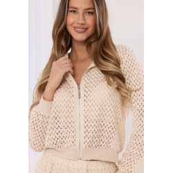 Ażurowy komplet z bluzą na suwak i spodniami