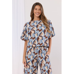 Bluzka w geometryczny wzór z bufiastymi rękawami