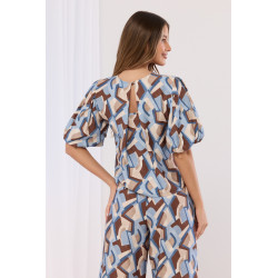 Bluzka w geometryczny wzór z bufiastymi rękawami