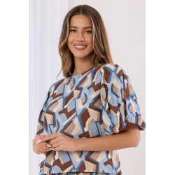Bluzka w geometryczny wzór z bufiastymi rękawami