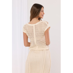 Ażurowa bluzka z haftem kwiatowym i guzikami