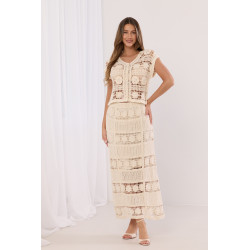 Ażurowa spódnica boho z haftem kwiatowym