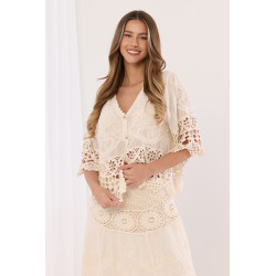 Ażurowa bluzka koszulowa z haftowanymi detalami