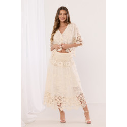 Spódnica maxi z ażurowym pasem i haftowanymi detalami