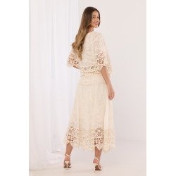 Spódnica maxi z ażurowym pasem i haftowanymi detalami