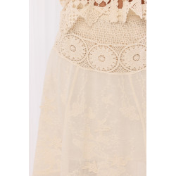 Spódnica maxi z ażurowym pasem i haftowanymi detalami