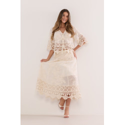 Spódnica maxi z ażurowym pasem i haftowanymi detalami