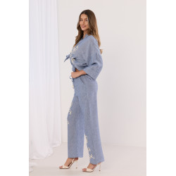 Lniany komplet boho z haftem kwiatowym