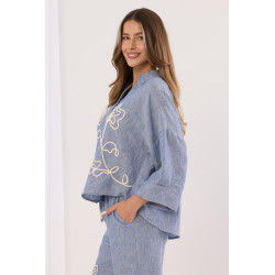 Lniany komplet boho z haftem kwiatowym