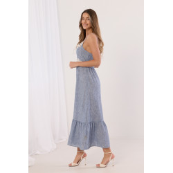 Letnia sukienka maxi z haftem i falbaną u dołu