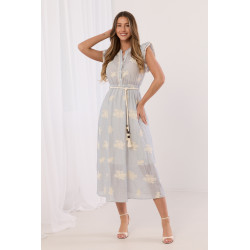 Sukienka midi w paski z haftem i sznurkowym paskiem