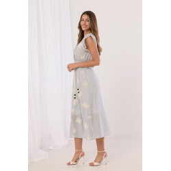 Sukienka midi w paski z haftem i sznurkowym paskiem