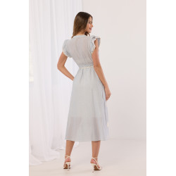 Sukienka midi w paski z haftem i sznurkowym paskiem