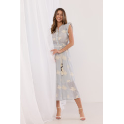 Sukienka midi w paski z haftem i sznurkowym paskiem