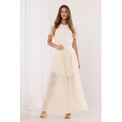 Spodnie palazzo z haftem i ażurowymi wstawkami