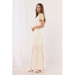Spodnie palazzo z haftem i ażurowymi wstawkami