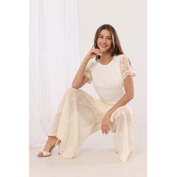 Spodnie palazzo z haftem i ażurowymi wstawkami