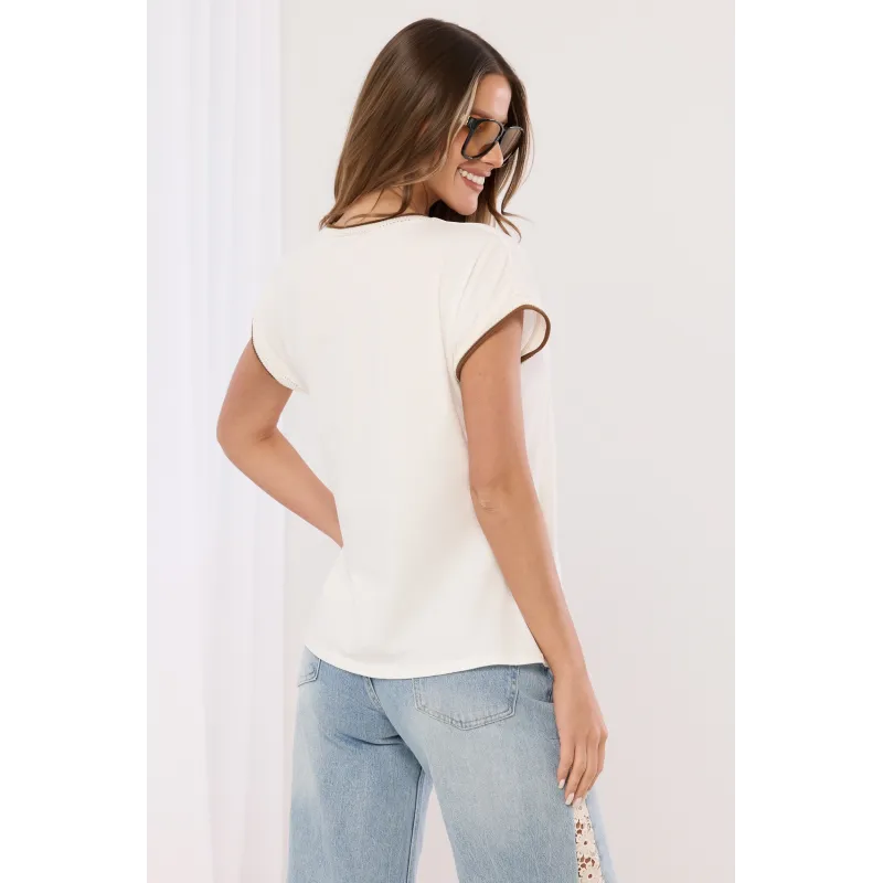 T-shirt z haftowaną lamówką i nadrukiem okularów