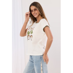 T-shirt z haftowaną lamówką i nadrukiem okularów