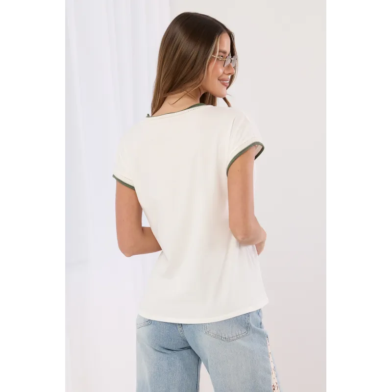 T-shirt z haftowaną lamówką i nadrukiem okularów