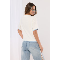 T-shirt z nadrukiem jamnika w ubranku i falowanym brzegiem