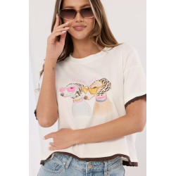 T-shirt z grafiką chartów i ozdobną lamówką