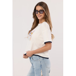 T-shirt z grafiką chartów i ozdobną lamówką