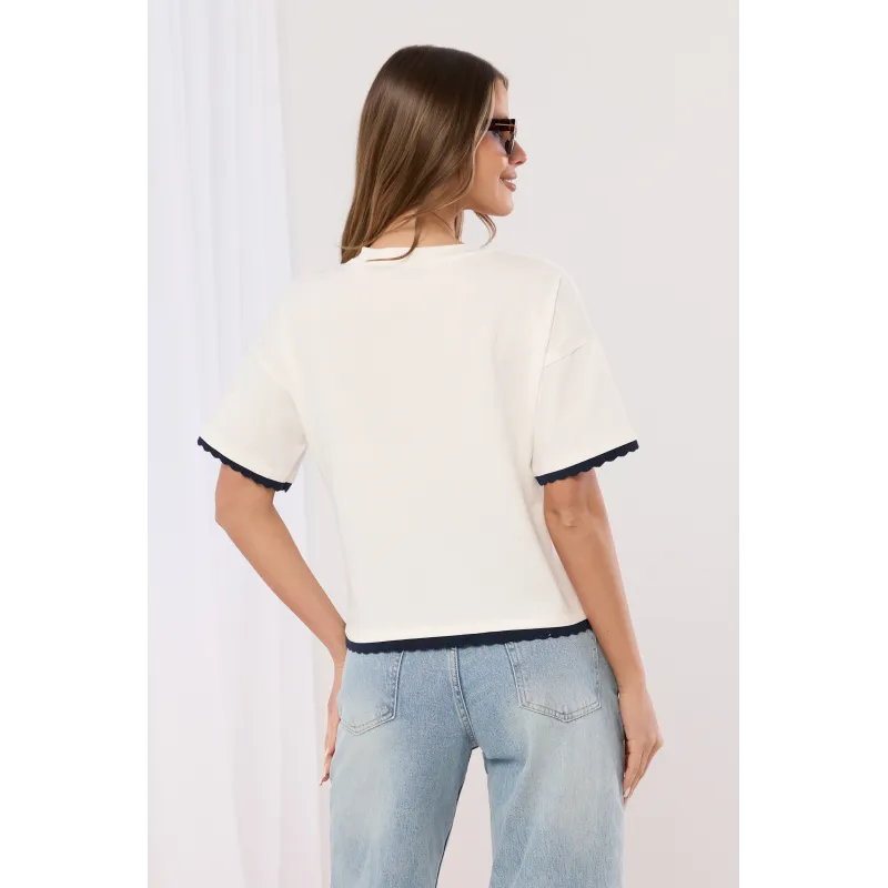 T-shirt z grafiką chartów i ozdobną lamówką