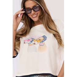 T-shirt z grafiką chartów i ozdobną lamówką