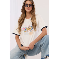 T-shirt z grafiką chartów i ozdobną lamówką