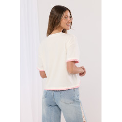 T-shirt z nadrukiem jamnika z falowanym wykończeniem