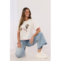 T-shirt z nadrukiem jamnika z falowanym wykończeniem