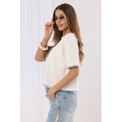 T-shirt z nadrukiem jamnika z falowanym wykończeniem