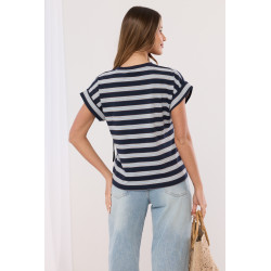 Bluzka w paski z trójwymiarowymi kwiatami 3D