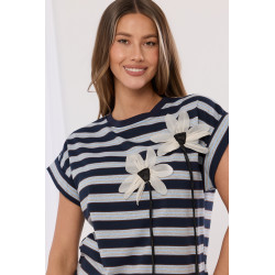 Bluzka w paski z trójwymiarowymi kwiatami 3D