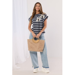 Bluzka w paski z trójwymiarowymi kwiatami 3D