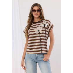Bluzka w paski z trójwymiarowymi kwiatami 3D