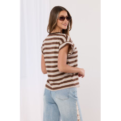 Bluzka w paski z trójwymiarowymi kwiatami 3D