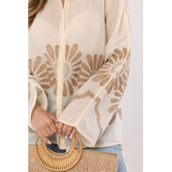 Koszula oversize boho z haftem i rozszerzanymi rękawami