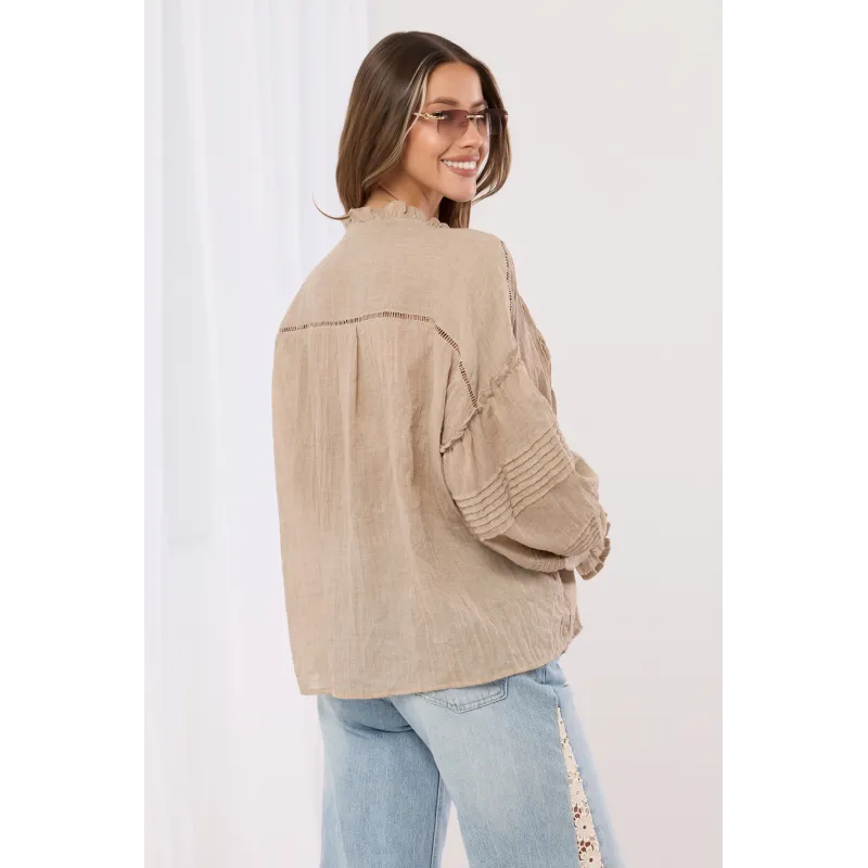 Lekka koszula z ozdobnymi plisami i chwostami