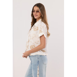 Koszula z krótkim rękawem i haftem kwiatowym