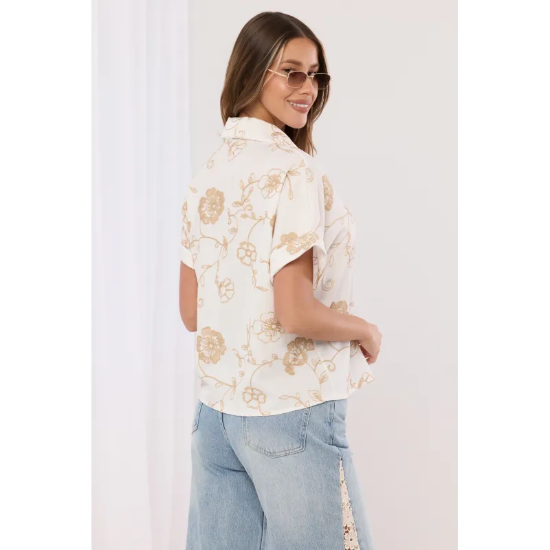 Koszula z krótkim rękawem i haftem kwiatowym
